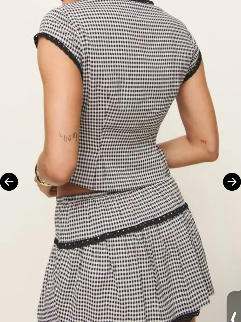 Reformation Black & White Gingham Mini Skirt Set - Size 0 / XS - Picture 4 of 7
